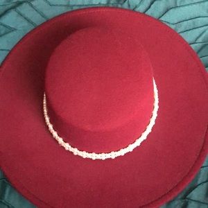 Large flat brim Fedora with pearls.